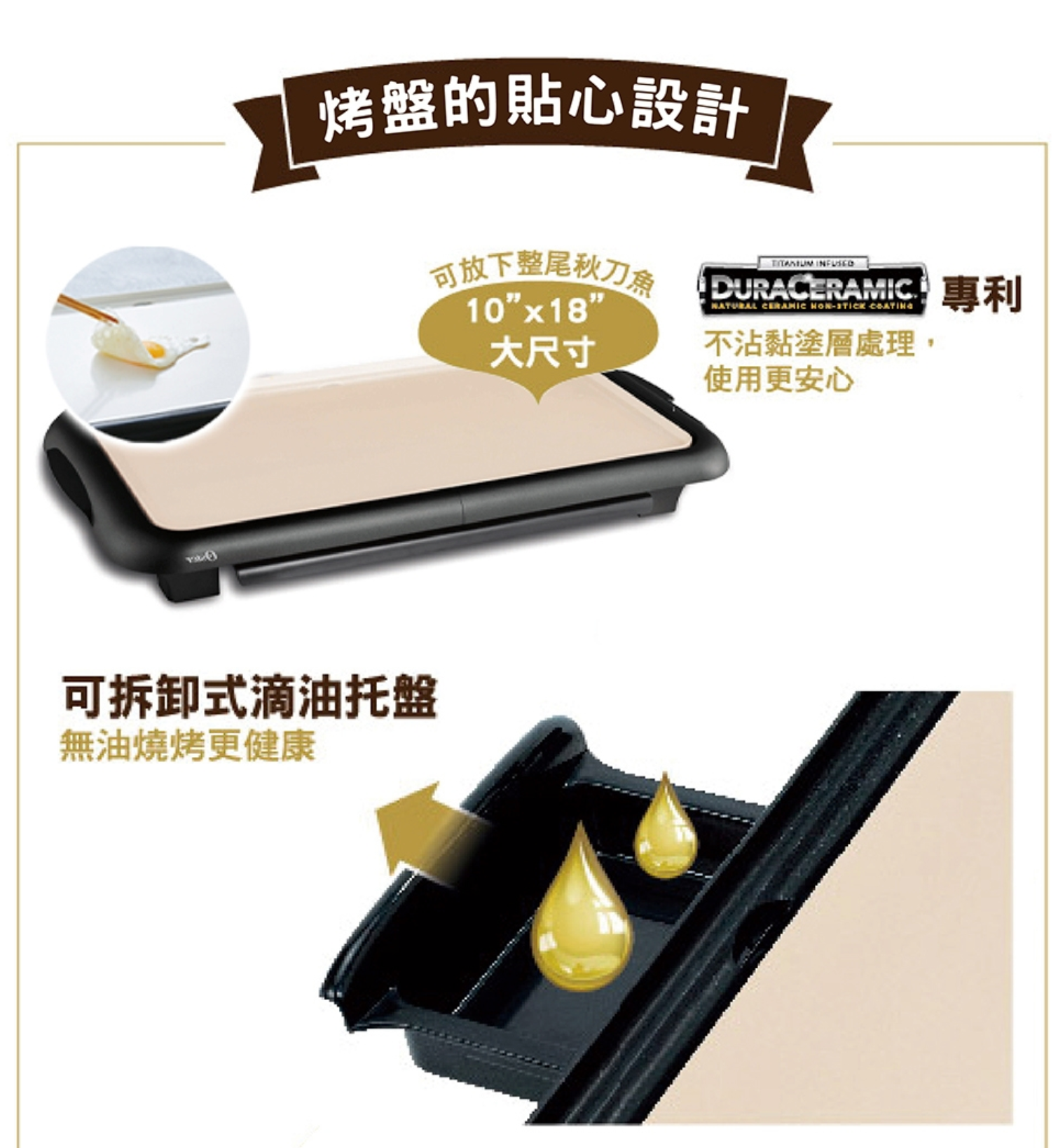 Oster 美國 BBQ 3人份 陶瓷電烤盤 - 黑白色【B 級商品，無保固】 Oster