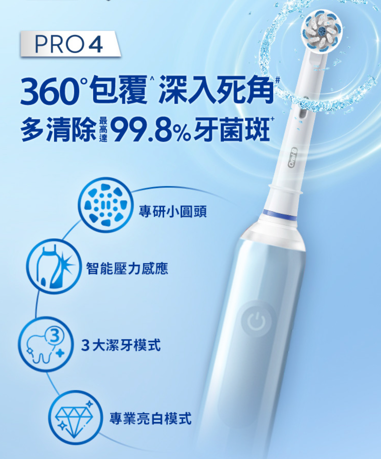 Oral-B PRO4 歐樂B 3D電動牙刷 - 湖水藍【B 級商品，無保固】 Oral-B