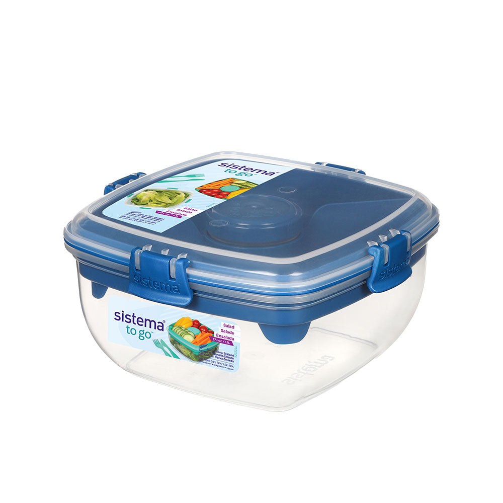 Sistema Togo 1.1L 紐西蘭 隨行系列 保鮮盒 方形分層 (附醬料罐餐具) - 藍色【B 級商品，無保固】 Sistema