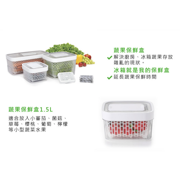 OXO 1.5L 17.5x10.2cm 美國 天然椰殼活性碳 可調濕度 蔬果保鮮盒 - 綠色【B 級商品，無保固】 OXO